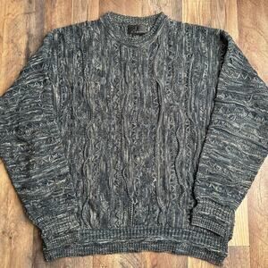 J Ferrar Coogi Style Sweater Men's Medium Gray Crew Neck Textured Knit‎ 6493